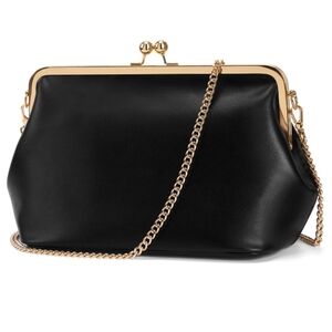 Catsea Kiss Lock Vintage Style Black Soft PU Leather Crossbody Bag. Medium Size